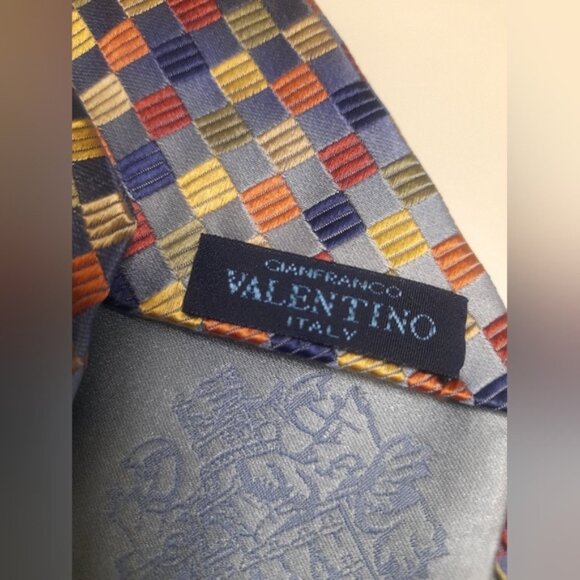 Gianfranco Valentino Italy - Mens Silk Tie - Blue Multi - Picture 7 of 8
